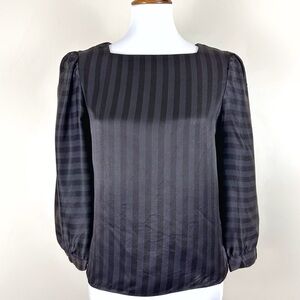 Vintage Kano Striped Top Small Black 3/4 Sleeve Blouse Square Neck